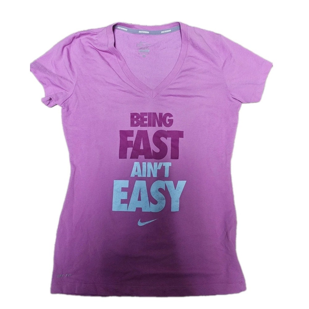Nike Dri Fit Shirt Women's SMALL Purple V Neck Top Athletic Shirt
